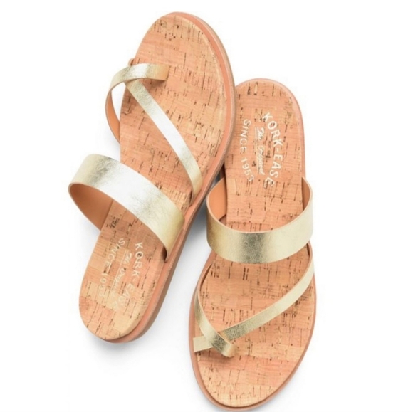 Kork-Ease Belinda Leather Metallic Gold Sandals, Size 11M - Picture 1 of 17